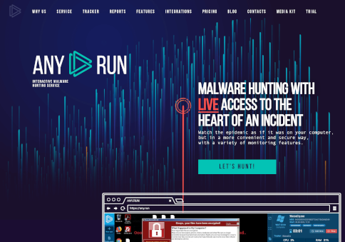 Homepage of AnyRun