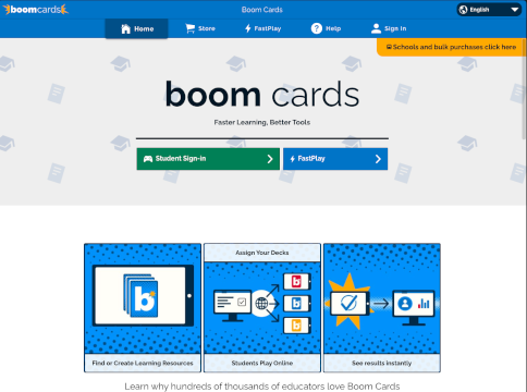 Homepage of Boom Cards by Boom Learning